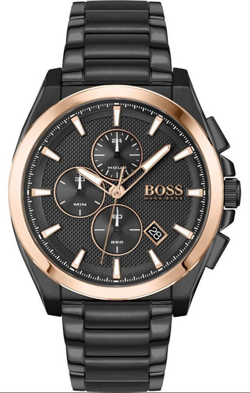 Hugo Boss Grandmaster Chronograph Black Dial Black Steel Strap Watch for Men - 1513885