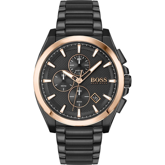 Hugo Boss Grandmaster Black Dial Black Steel Strap Watch for Men  - 1513885