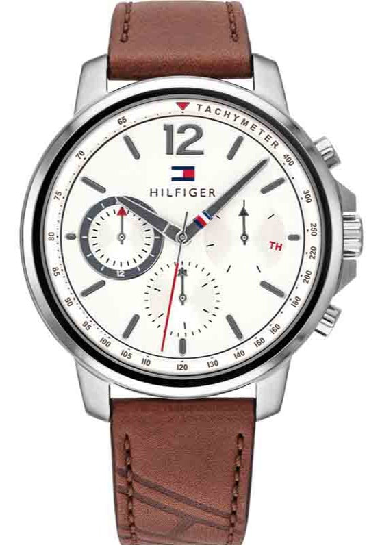 Tommy Hilfiger Landon Chronograph Quartz White Dial Brown Leather Strap Watch for Men - 1791531