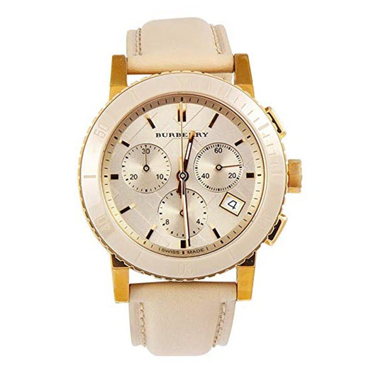 Burberry Chronograph Rose Gold Dial Beige Leather Strap Watch for Women - BU9704