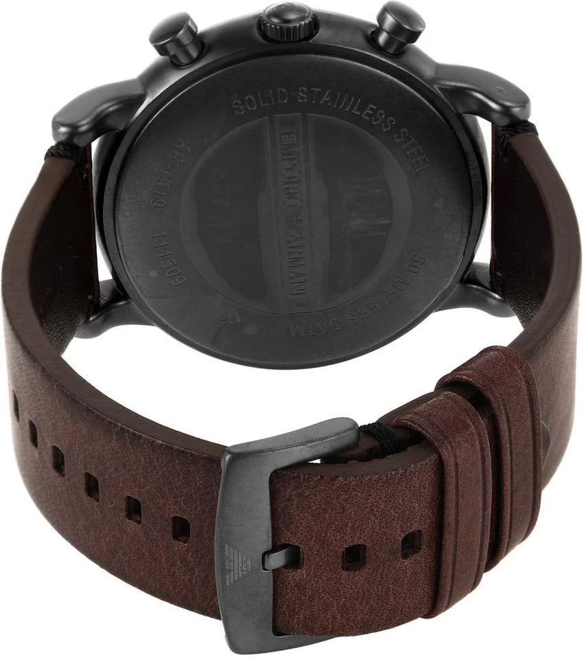 Emporio Armani Classic Chronograph Black Dial Brown Leather Strap Watch For Men - AR1919