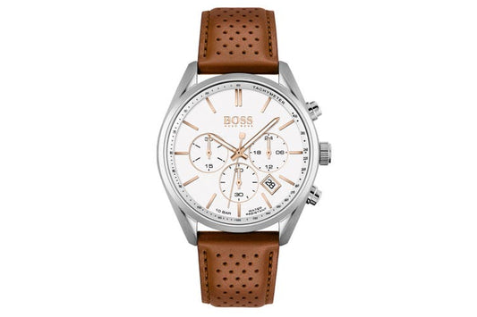 Hugo Boss Champion White Dial Brown Leather Strap Watch for Men - 1513879