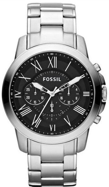 Fossil Grant Chronograph Black Dial Silver Steel Strap Watch for Men - FS4736