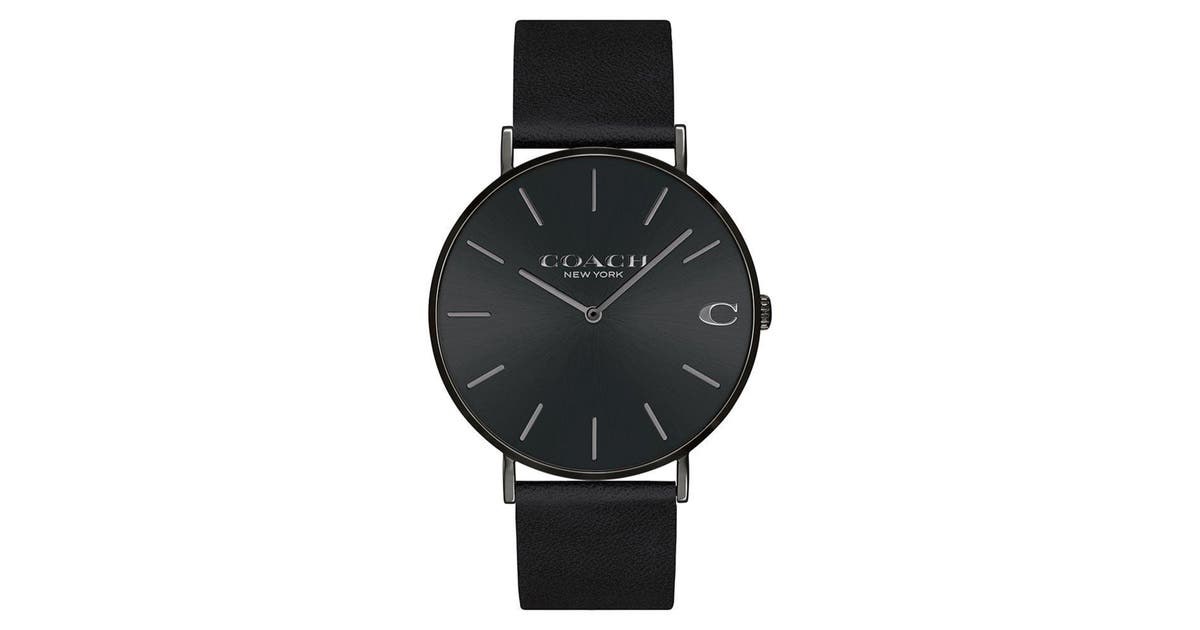 Coach Charles Black Dial Black Leather Strap Watch for Men - 14602434