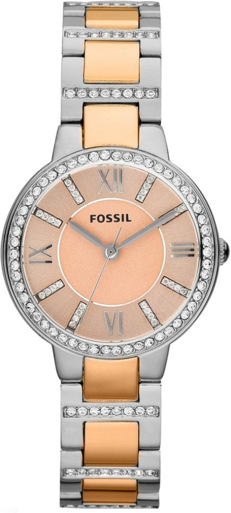 Fossil Virginia Rose Gold Dial Two Tone Steel Strap Watch for Women - ES3405