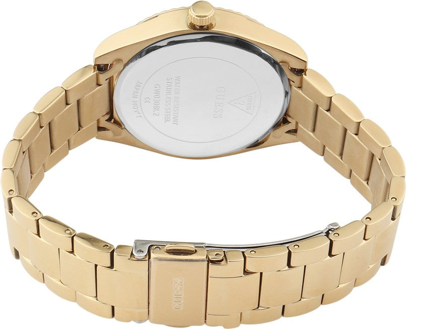 Guess Luna White Dial Gold Steel Strap Watch for Women - GW0308L2