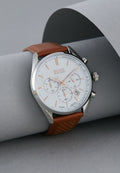 Hugo Boss Grand Prix White Dial Brown Leather Strap Watch for Men - 1513475