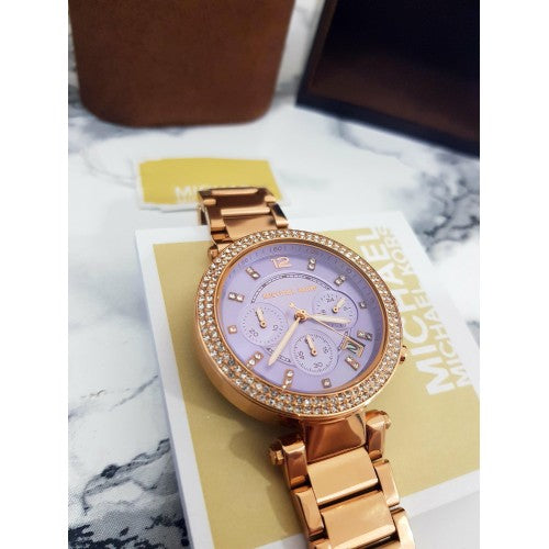 Michael Kors Parker Lilac Dial Gold Steel Strap Watch for Women - MK6169