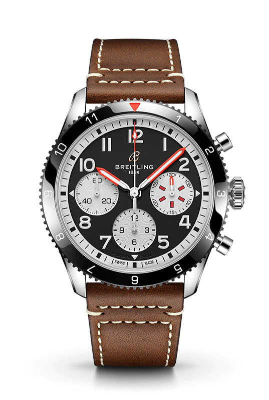 Breitling Avi Chronograph 42 Mosquito Black Dial Brown Leather Strap Watch for Men - Y233801A1B1X1