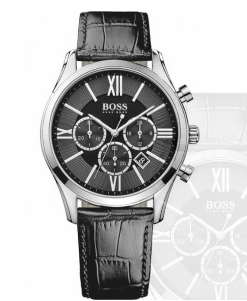 Hugo Boss Ambassador Chronograph Quartz Black Dial Black Leather Strap Watch For Men - HB1513194