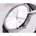 Calvin Klein City Date Silver Dial Black Leather Strap Watch for Men - K2G2G1C6