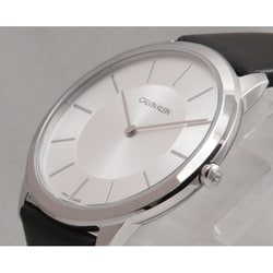 Calvin Klein Minimalist Silver Dial Black Leather Strap Watch for Men - K3M211C6