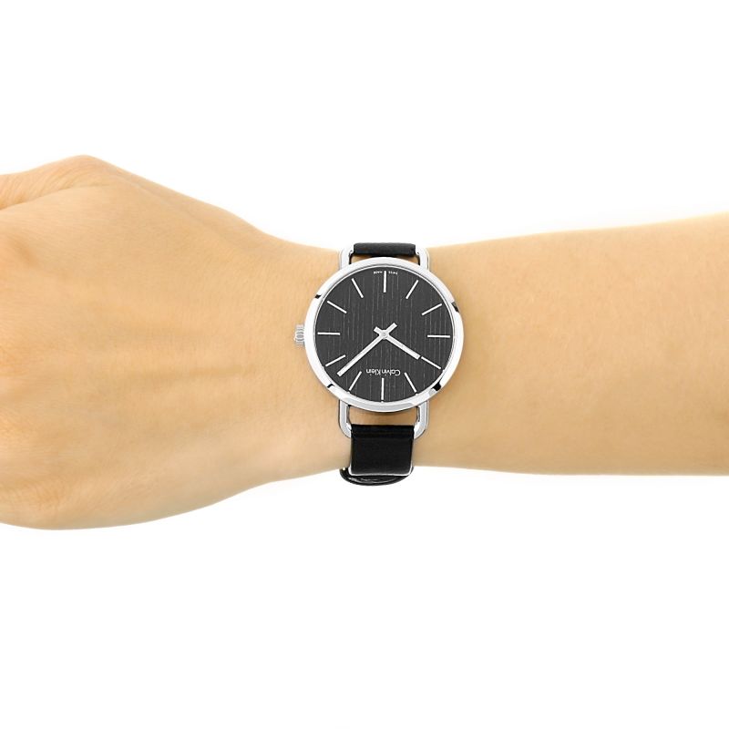 Calvin Klein Even Black Dial Black Leather Strap Watch for Women - K7B231C1