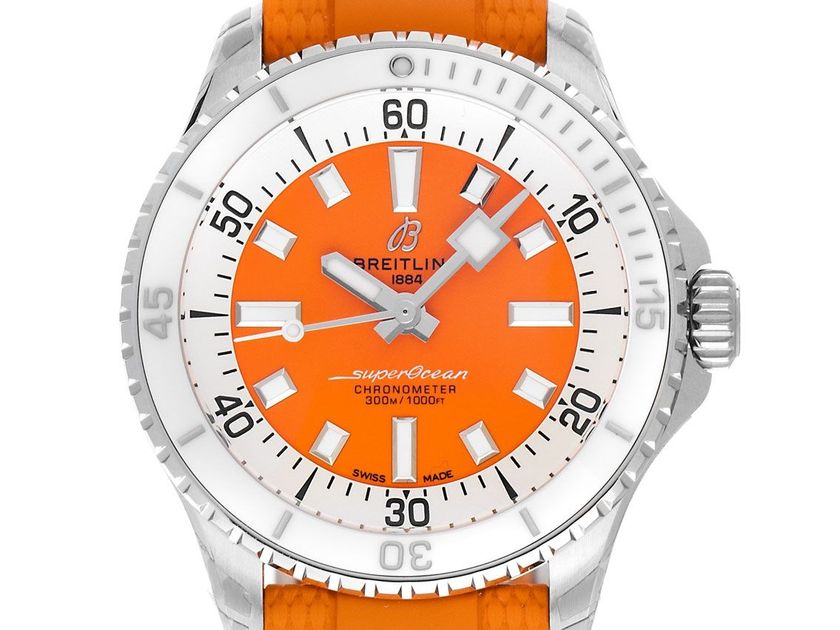 Breitling Superocean Automatic 36 Orange Dial Orange Rubber Strap Watch for Men - A17377211O1S1