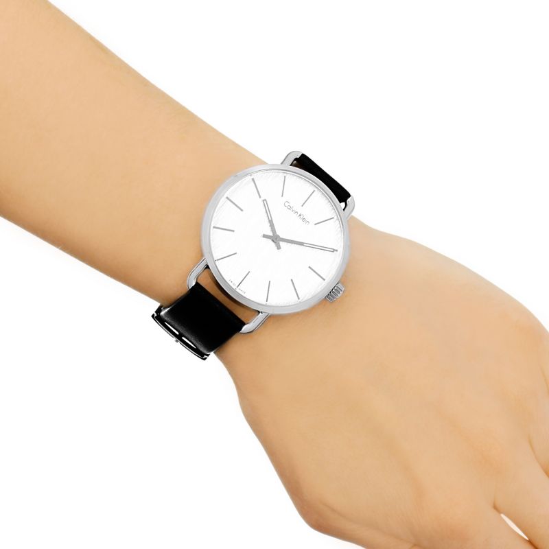 Calvin Klein Even White Dial Black Leather Strap Watch for Women - K7B211C6