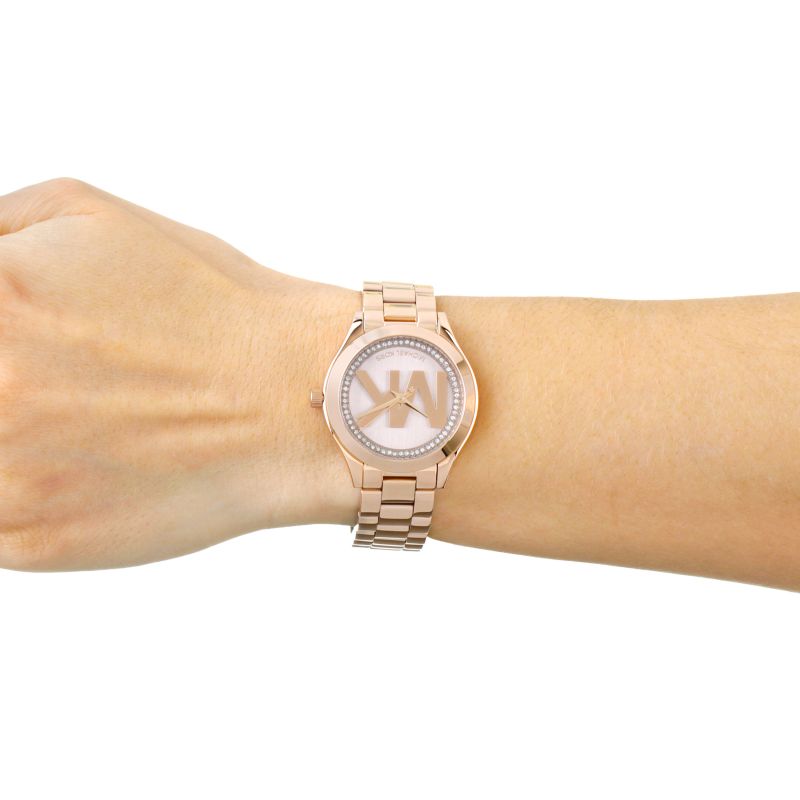 Michael Kors Slim Runway Rose Gold Dial Rose Gold Steel Strap Watch for Women - MK3549