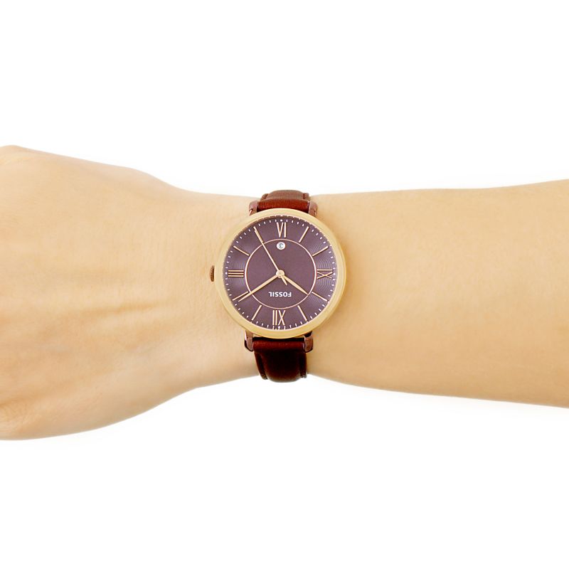 Fossil Jacqueline Purple Dial Purple Leather Strap Watch for Women  - ES4099