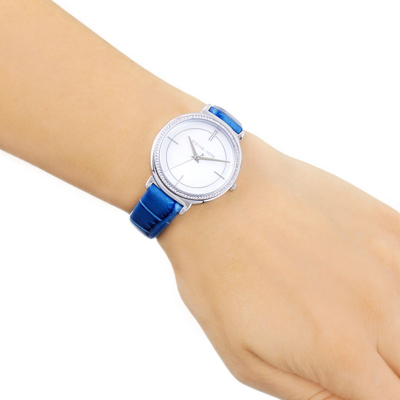 Michael Kors Cinthia Mother of Pearl Dial Blue Leather Strap Watch for Women - MK2661