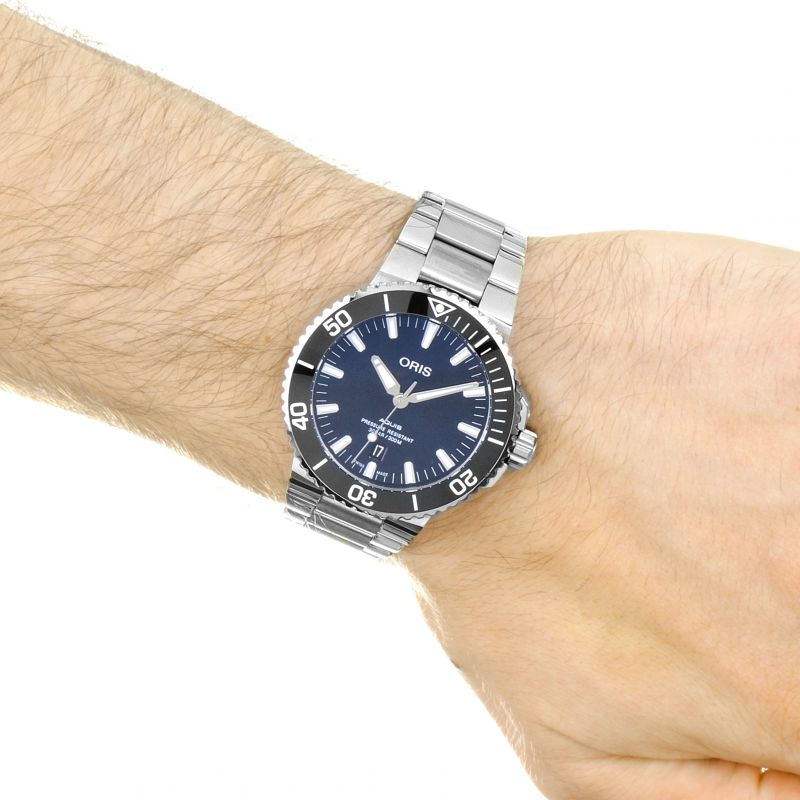 Oris Aquis Date Blue Dial Silver Steel Strap Watch for Men - 0173377304135-0782405PEB