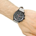 Hugo Boss Grand Prix Chronograph Black Dial Grey Leather Strap Watch for Men - 1513562