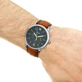 Fossil Neutra Chronograph Blue Dial Brown Leather Strap Watch for Men - FS5453