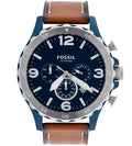 Fossil Nate Chronograph Blue Dial Brown Leather Strap Watch for Men - JR1504