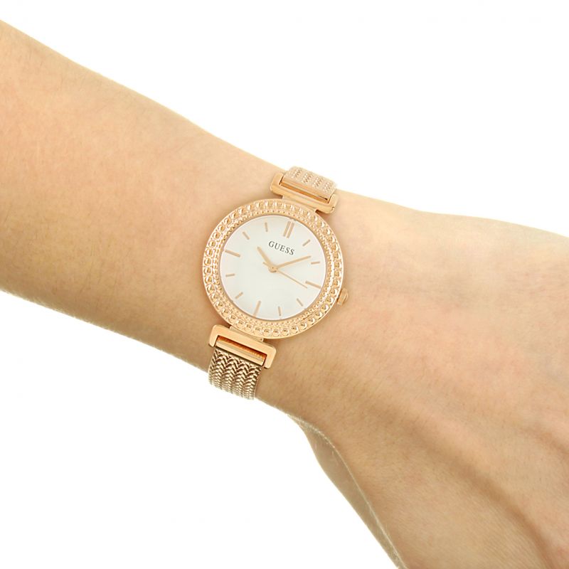 Guess Monroe Silver Dial Rose Gold Steel Strap Watch For Women - W1152L3