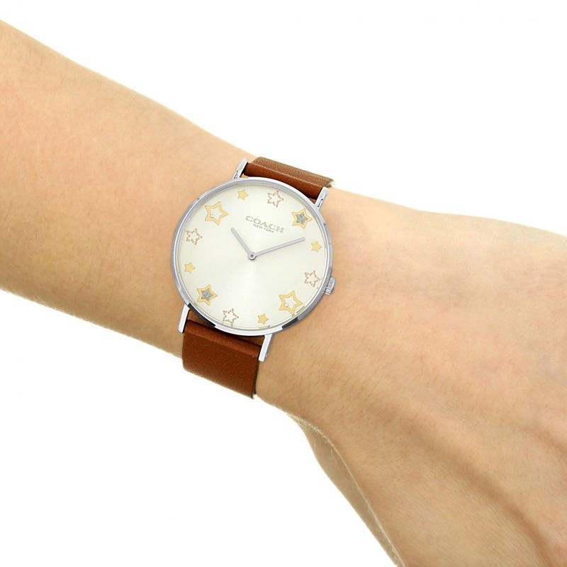 Coach Perry White Dial Brown Leather Strap Watch for Women - 14503242