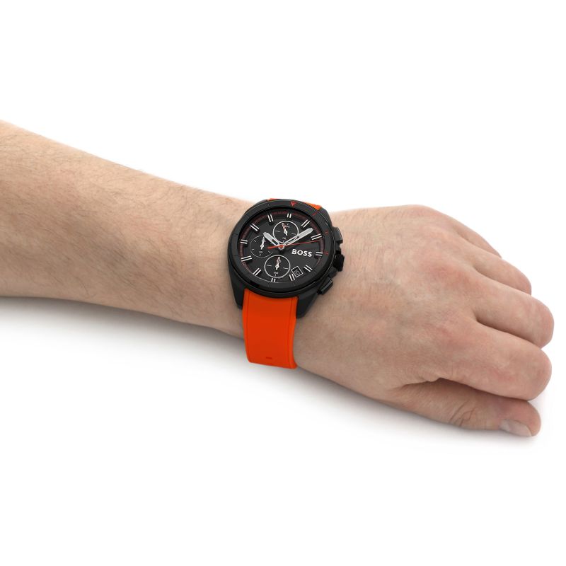 Hugo Boss Volane Chronograph Black Dial Orange Silicone Strap Watch for Men - 1513957