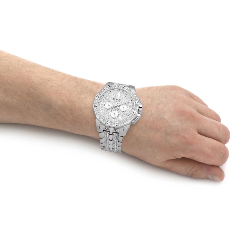 Bulova Crystal Collection Pave Crystals  Silver Dial Silver Steel Strap Watch for Men - 96C134