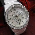 Emporio Armani Ceramica Chronograph White Dial White Ceramic Strap Watch For Women - AR1456