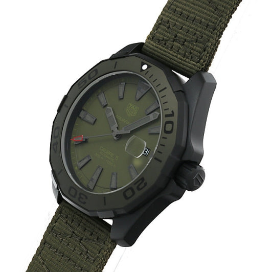 Tag Heuer Aquaracer Automatic Green Dial Khakhi Green Nylon Strap Watch for Men - WAY208E.FC8222