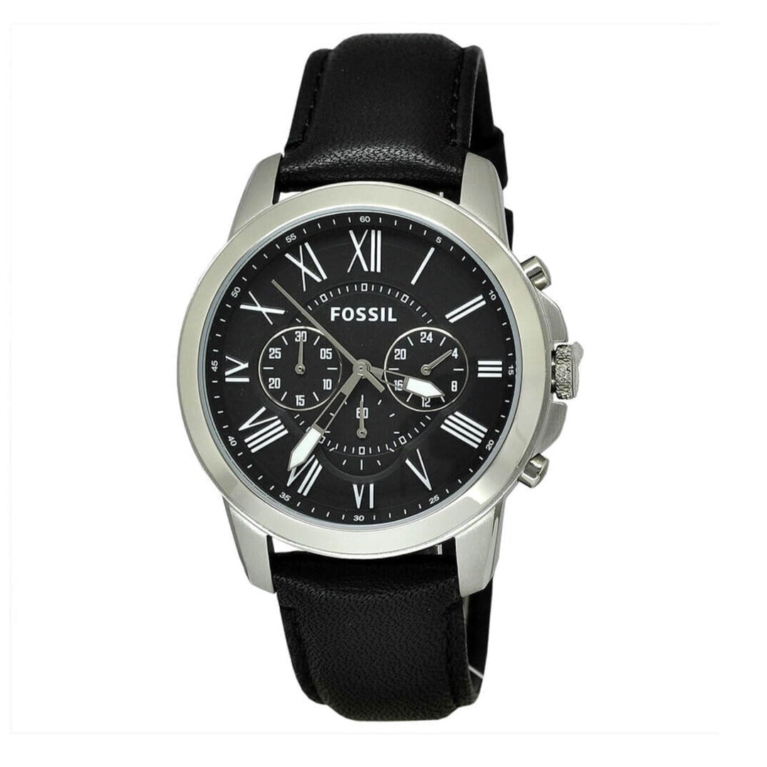 Fossil Grant Chronograph Black Dial Black Leather Strap Watch for Men - FS4812