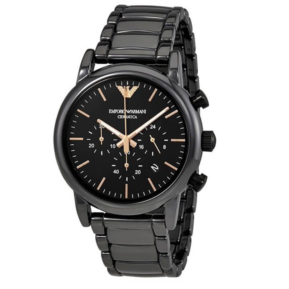 Emporio Armani Luigi Ceramic Chronograph Black Dial Black Steel Strap Watch For Men - AR1509