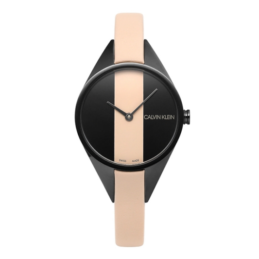 Calvin Klein Rebel Cream Black Dial Cream Leather Strap Watch for Women - K8P237X1