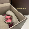 Gucci Interlocking G Quartz Red Dial Red Leather Strap Watch For Women - YA133321