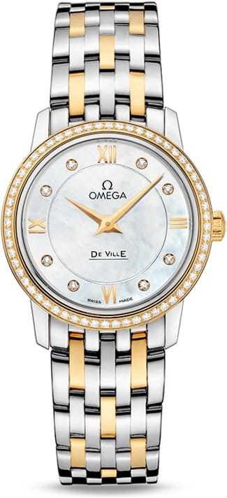 Omega De Ville Prestige Quartz Diamonds Mother of Pearl Dial Two Tone Steel Strap Watch for Women - 424.25.27.60.55.001