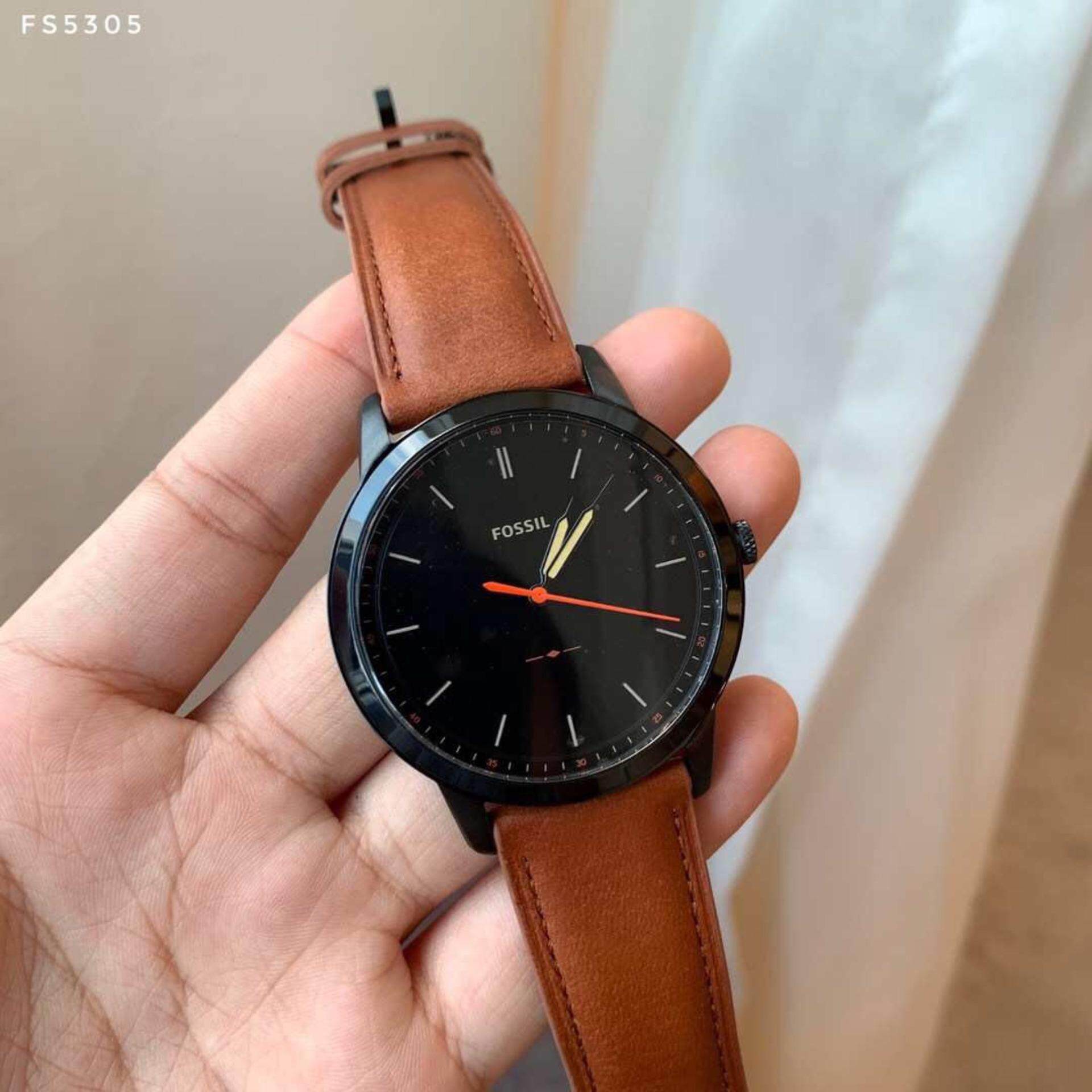 Fossil The Minimalist Black Dial Brown Leather Strap Watch for Men - FS5305