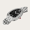 Bvlgari Serpenti Seduttori Diamonds Black Dial Silver Steel Strap Watch for Women - SERPENTI103449