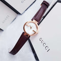 Gucci Interlocking Mother of Pearl Dial Brown Leather Strap Watch For Women - YA133516