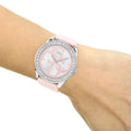 Guess G-Twist Diamonds Silver Dial Pink Rubber Strap Watch for Women - W1240L1