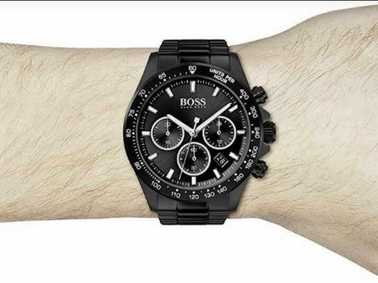 Hugo Boss Hero Chronograph Black Dial Black Steel Strap Watch for Men - 1513754