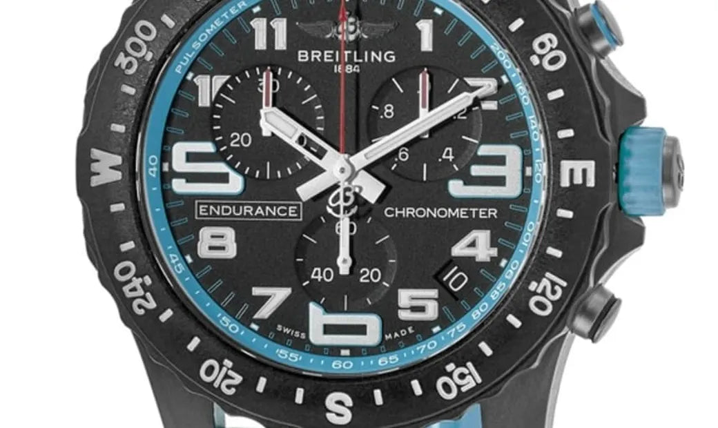 Breitling Endurance Pro Black Dial Light Blue Rubber Strap Watch for Men - X82310281B1S1