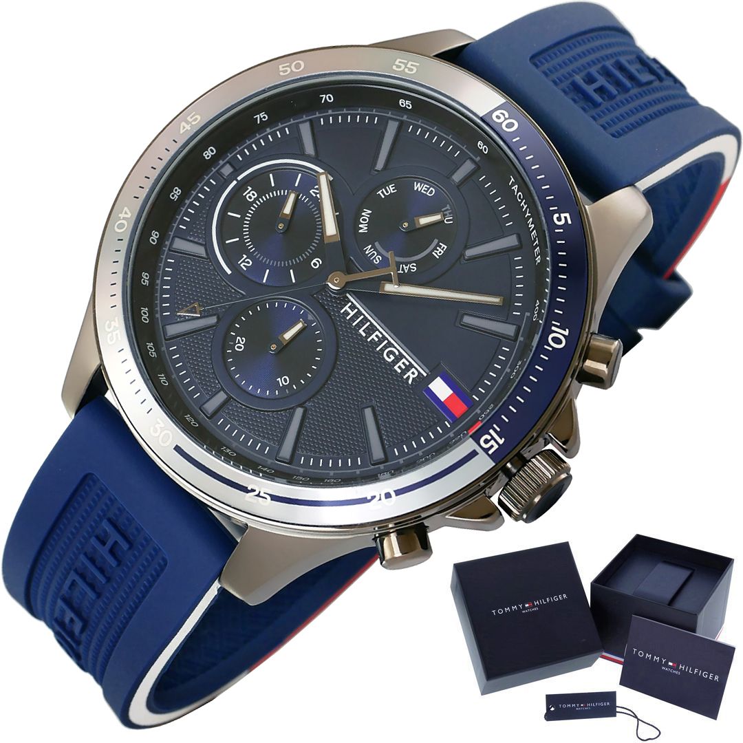 Tommy Hilfiger Bank Blue Dial Blue Rubber Strap Watch for Men - 1791721