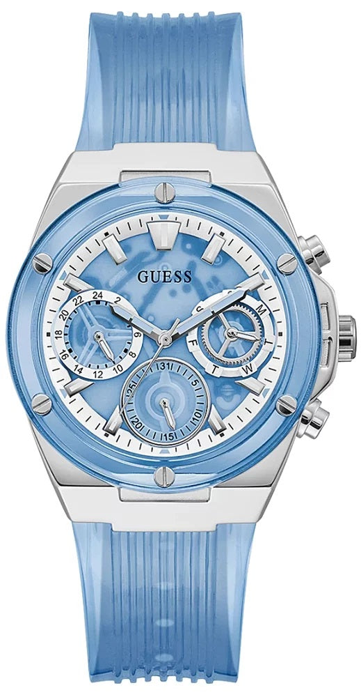 Guess Athena Active Life Clear White Dial Blue Rubber Strap Watch for Women - GW0409L1