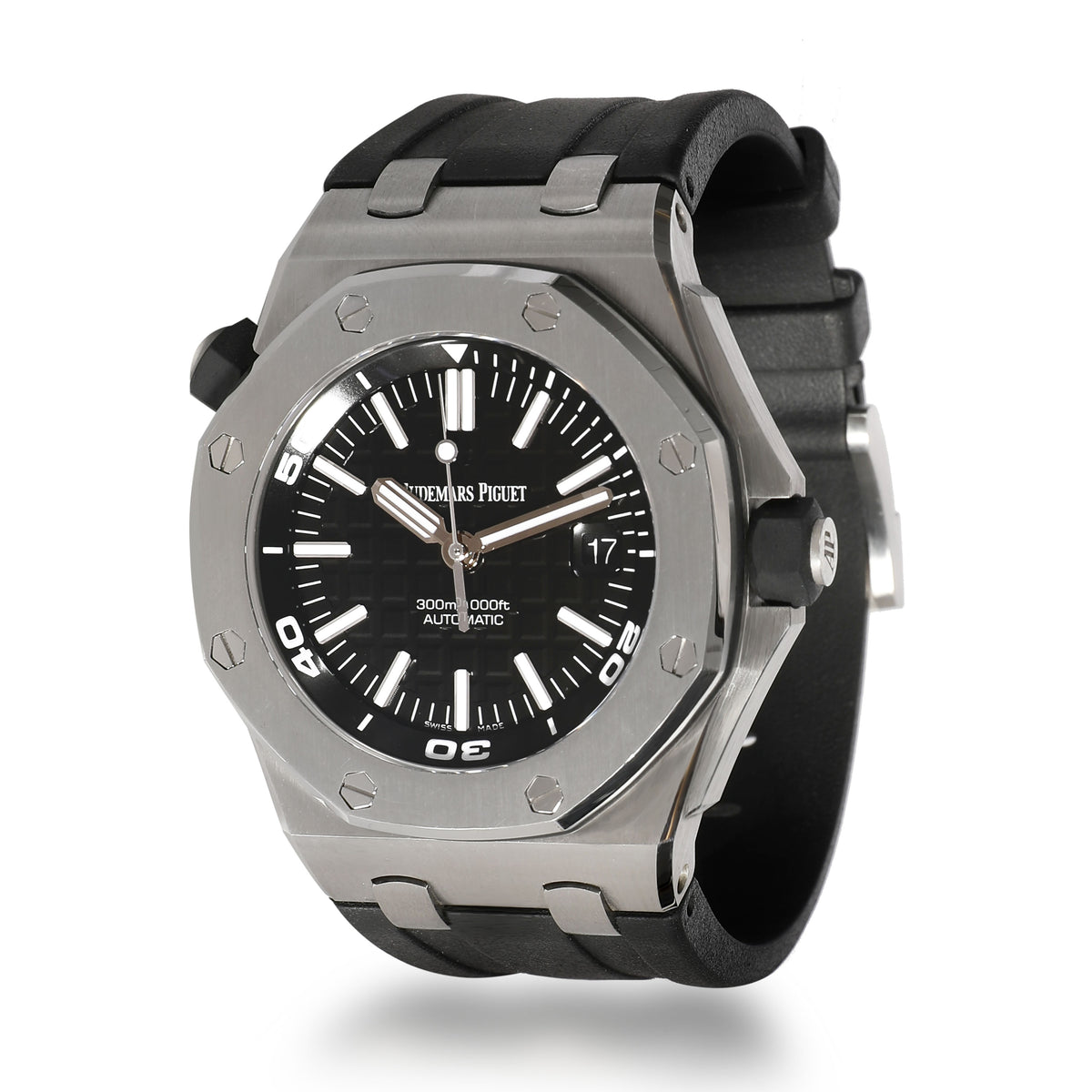 Audemars Piguet Royal Oak Offshore Diver Black Dial Black Rubber Strap Watch for Men - 15710ST.OO.A002CA.01