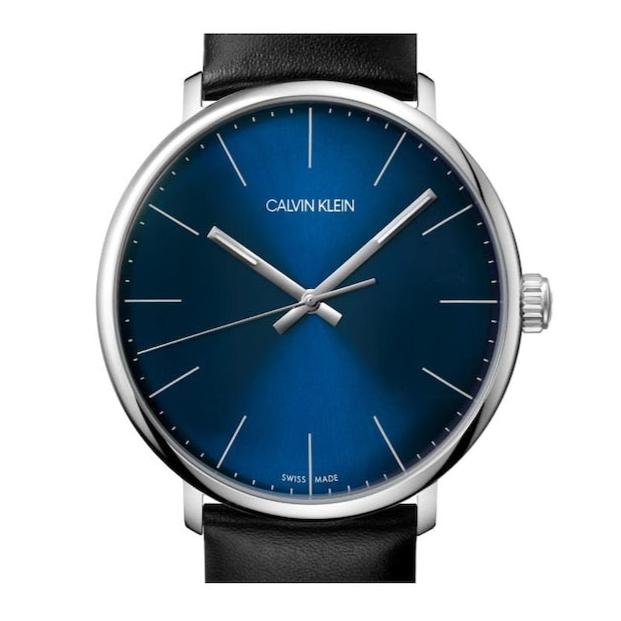 Calvin Klein High Noon Quartz Blue Dial Black Leather Strap Watch for Men - K8M211CN