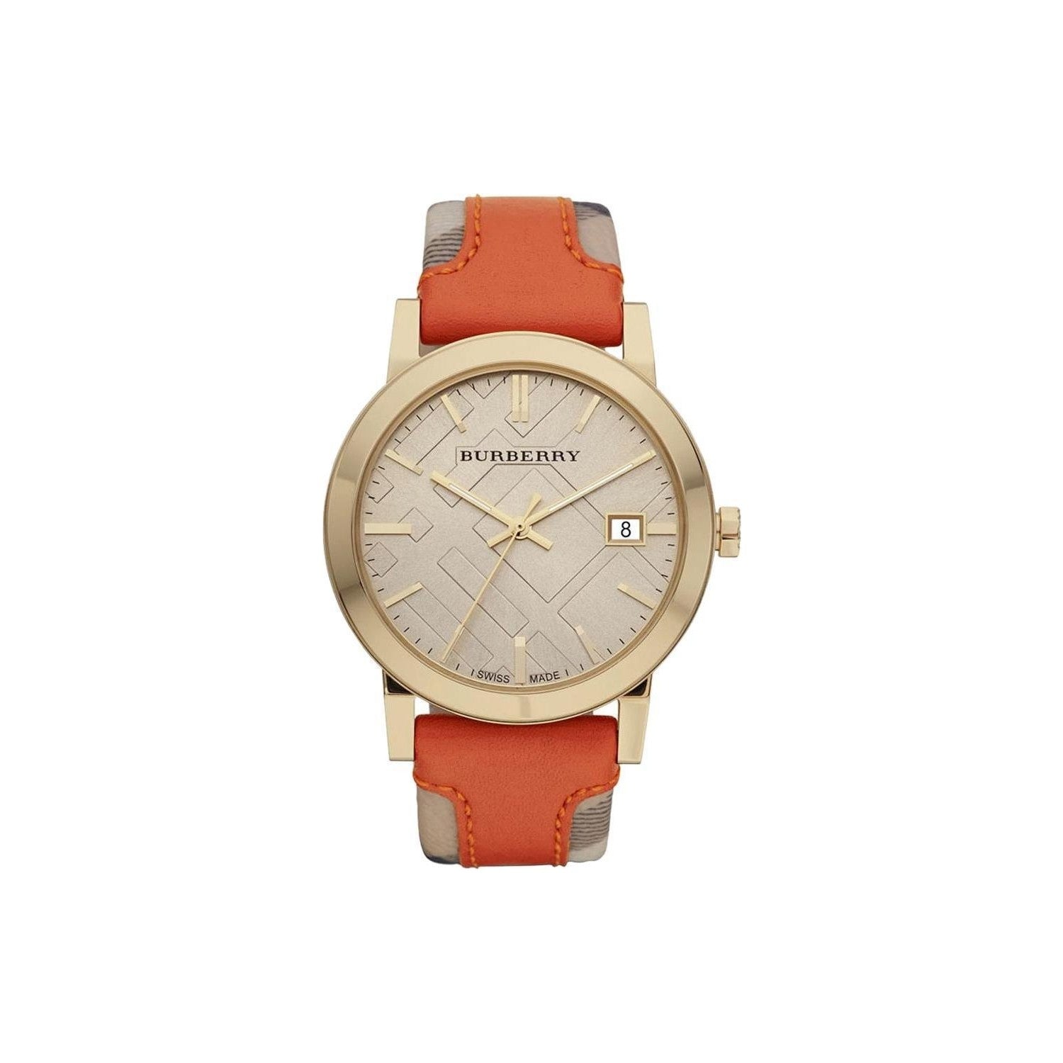 Burberry The City Gold Dial Orange Leather Strap Watch for Women - BU9016