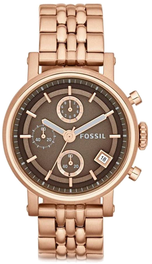 Fossil Boyfriend Chronograph Brown Dial Rose Gold Steel Strap Watch for Women - ES3494