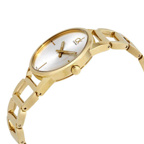 Calvin Klein Stately Silver Dial Gold Steel Strap Watch for Women - K3G23526